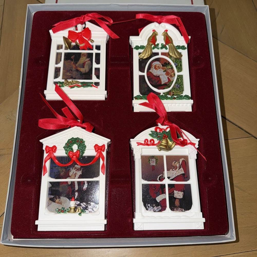 1991 Rhodes Studios Norman Rockwell Legend of Santa 4pc Ornament Set COA